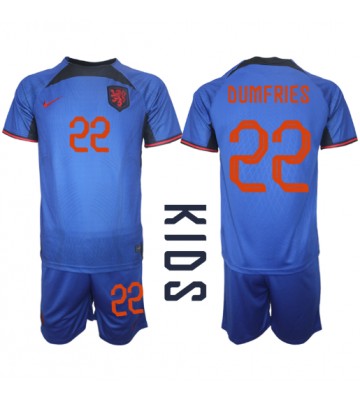 Holland Denzel Dumfries #22 Udebanesæt Børn VM 2022 Kort ærmer (+ korte bukser)
